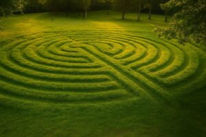 Labyrinth in a grass field